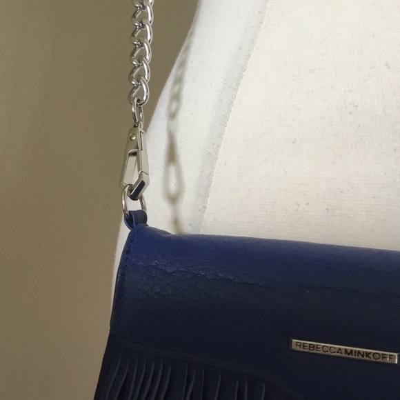 Rebecca Minkoff Blue Leather Fringe Case Mate Convertible Crossbody Bag Clutch - Picture 4 of 16